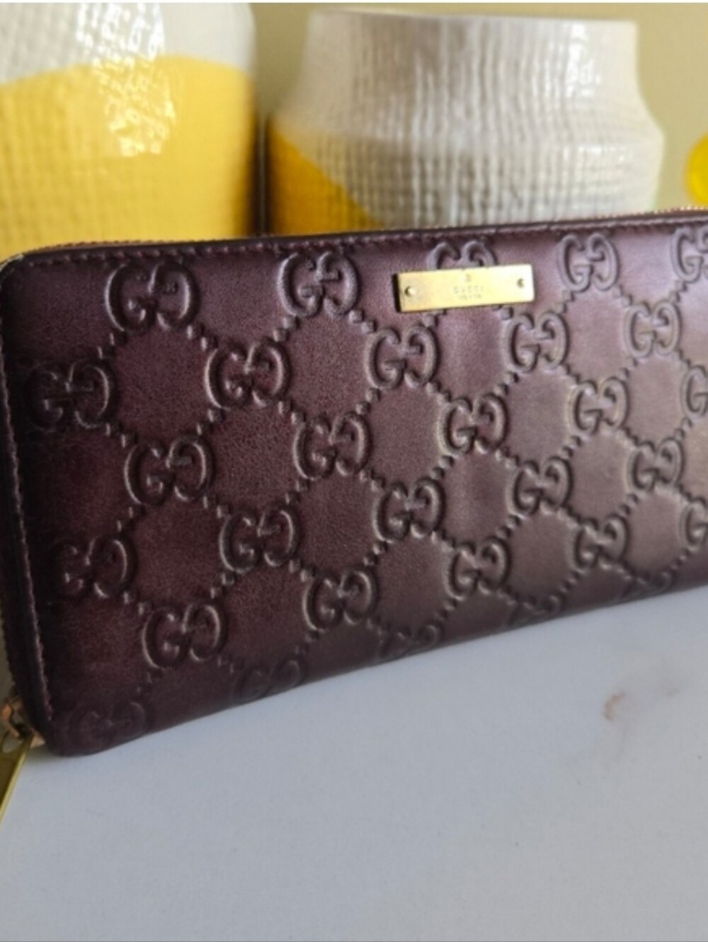 GUC Gucci Guccissima Brown Leather Long Continental Zip-around Wallet